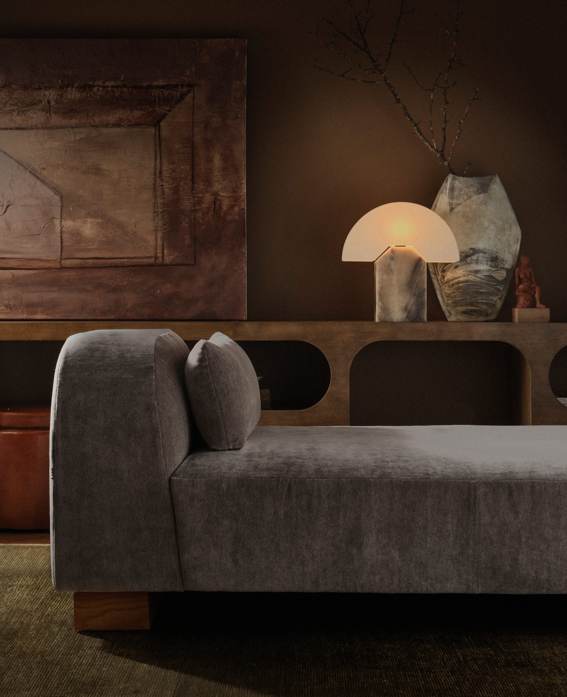 A.L. Studio chaise in a styled interior