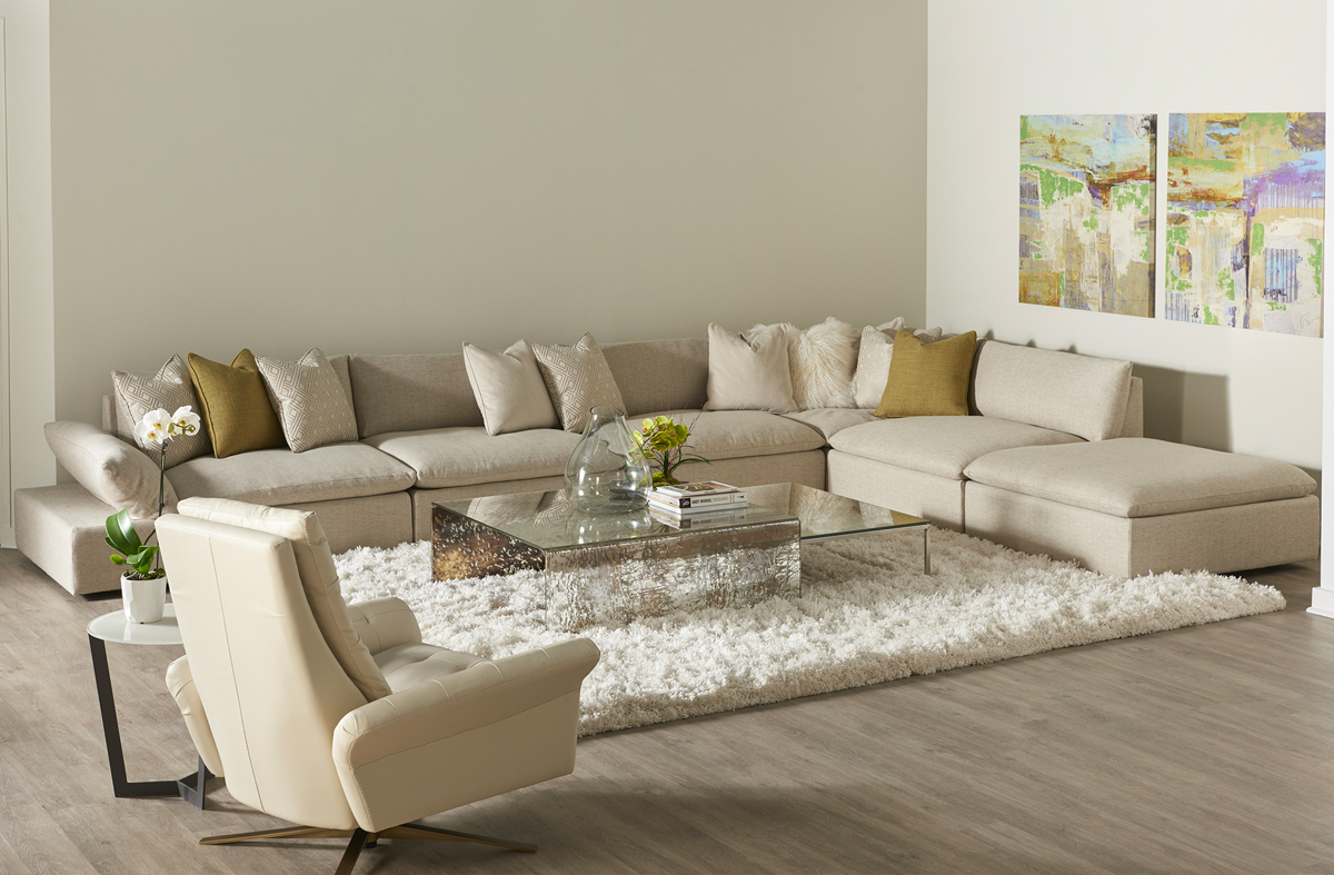 neutral color palette living room sectional and recliner