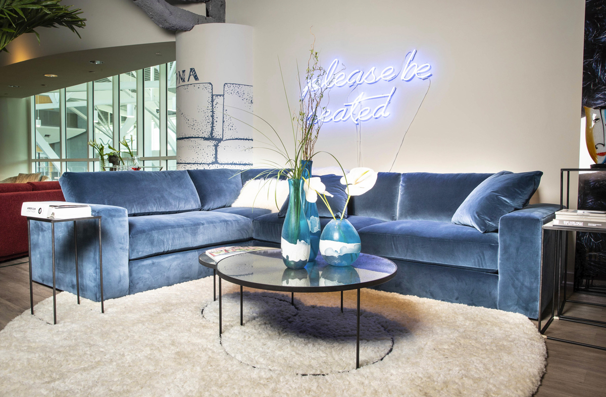 blue velvet corner sectional